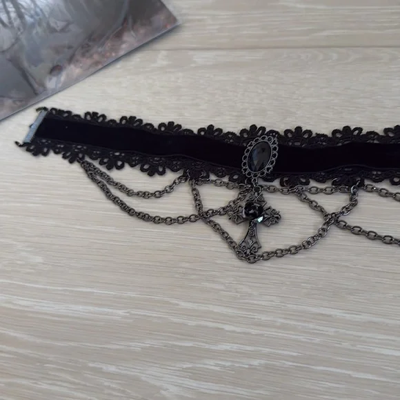 3/$10 Spirit Lace Choker Black with Cross - Picture 4 of 8